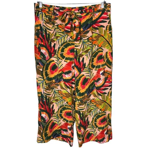 Eliane Rose Multicolor Tropical Tie Belt Cropped Wide Leg‎ Pull-On Pants Size XL - Picture 1 of 4